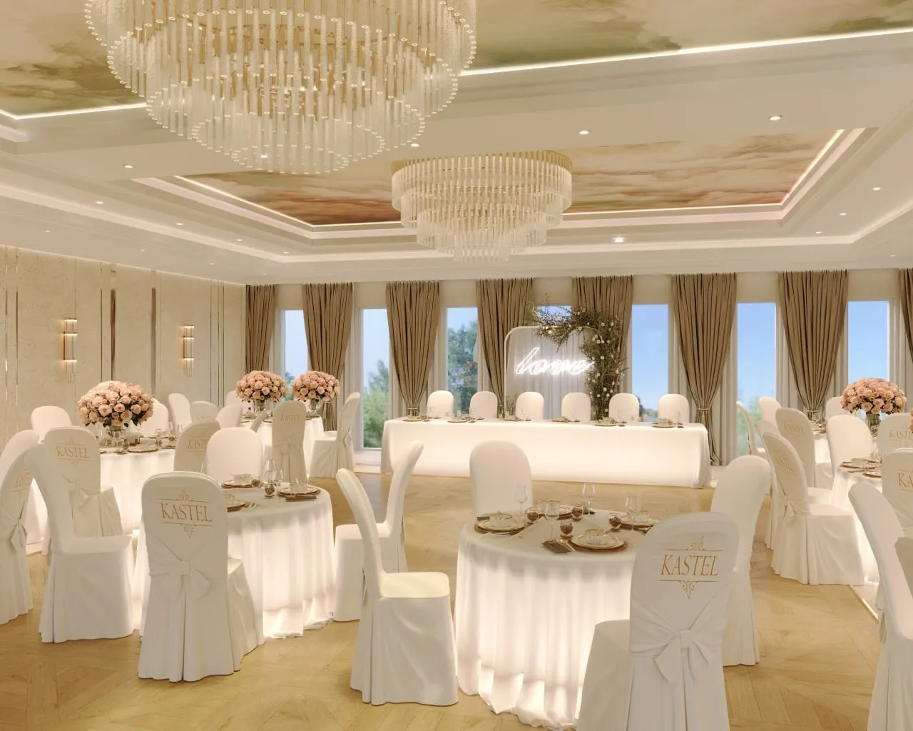 Head table with skirting and cloths